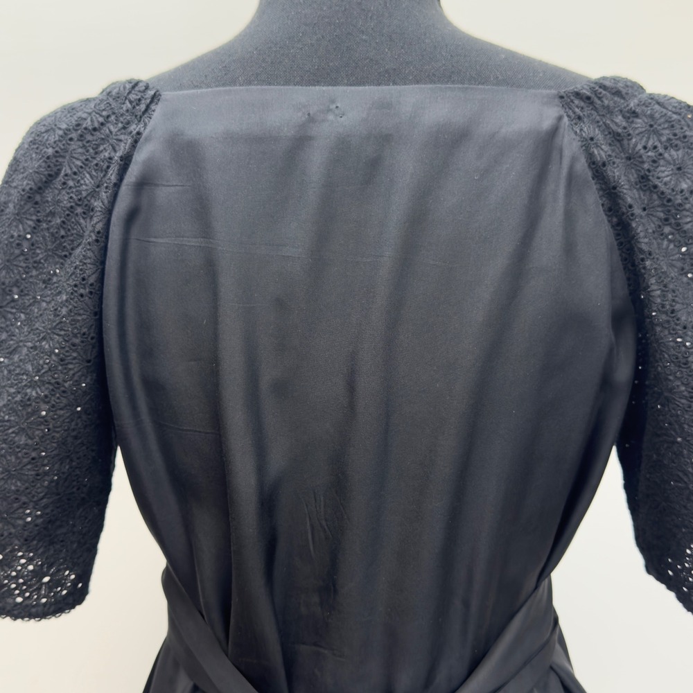 Banana Republic Black Dress 100% Silk Cotton Eyelet Puff Sleeve‎ Tie Back Size 2 - Picture 6 of 10